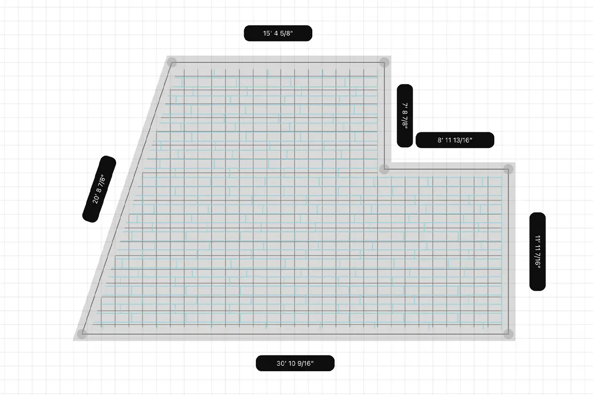 Plan de surface irrégulière défini dans un logiciel de calepinage.
