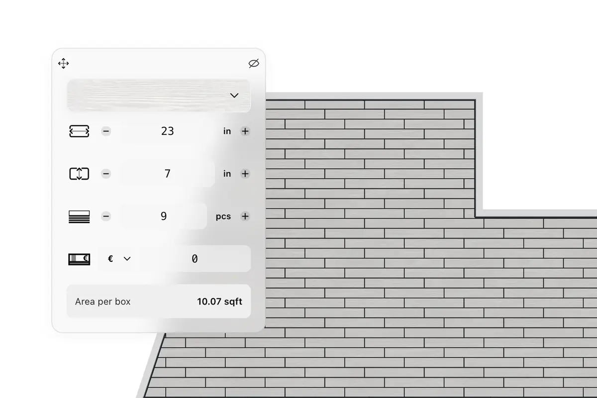 Dimensions du produit, couverture par boîte ou paquet et prix dans un logiciel de calepinage.