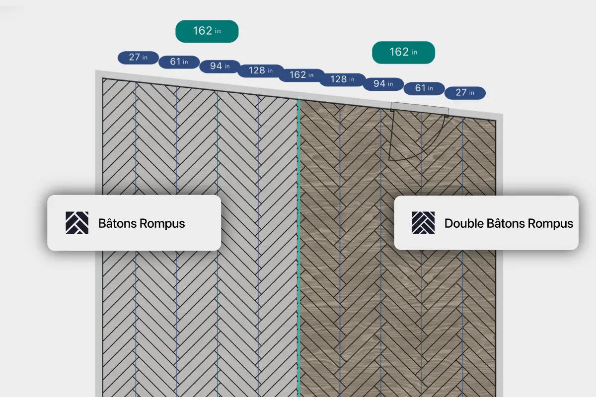 Comparaison de deux variantes de pose de parquet en bâtons rompus.