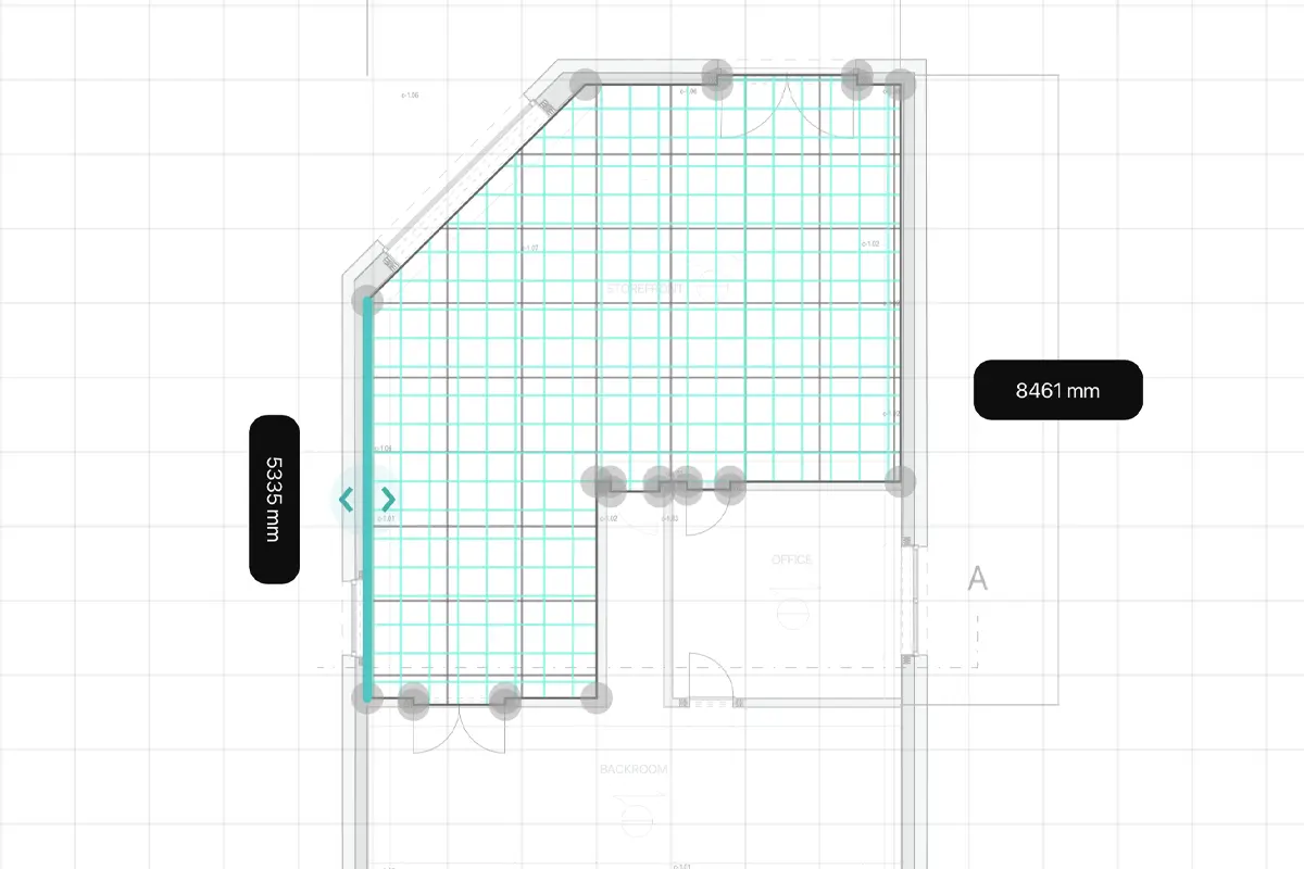 Plan de surface irrégulière défini dans un logiciel de calepinage.