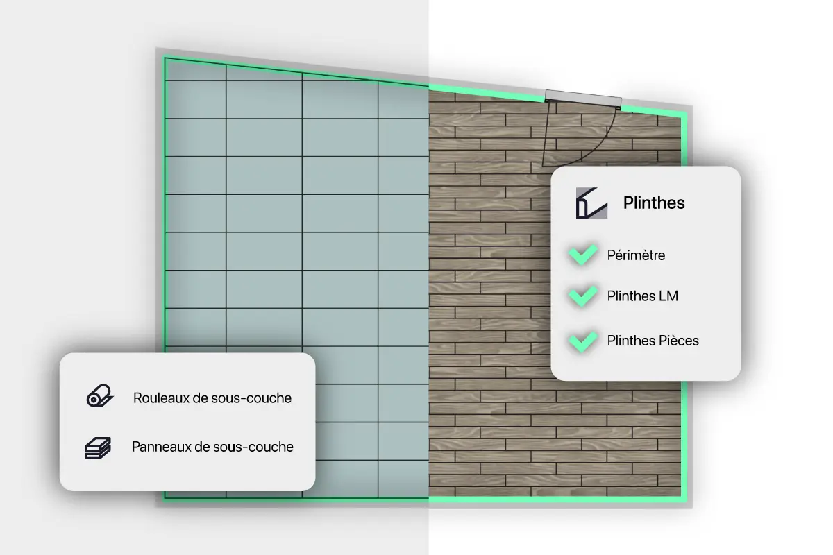 Plan de parquet avec calcul de la sous-couche et des plinthes.